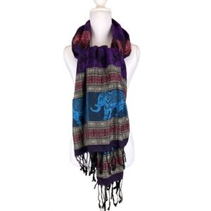 Pashmina 100% Cashmere Elephant Wrap Scarf Purple Boho Fringe Shawl